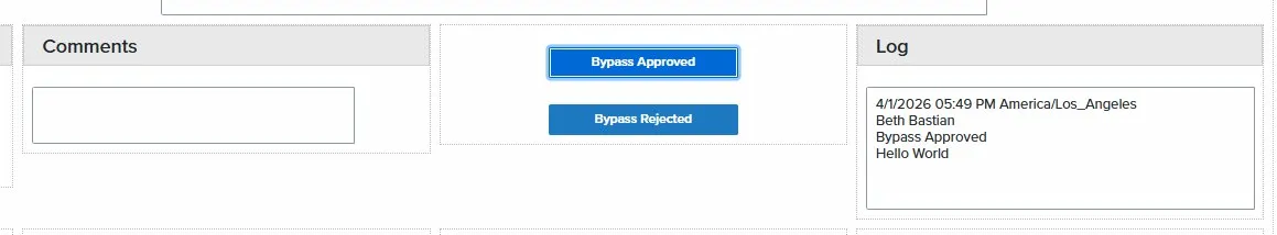 Bypass example showing a logged audit trail entry